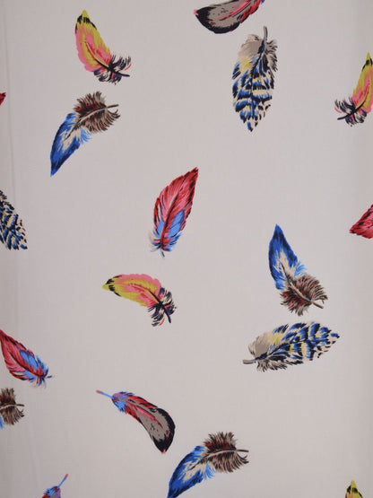 Pink Owl Brand Beige with Multicoloured Feathers Print Bishop Sleeves Top