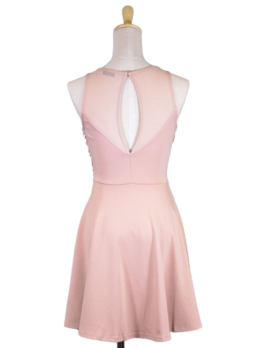 Lush Brand Pink Geometric Sequin Pattern Sheer Yoke Key Hole Detail Dress
