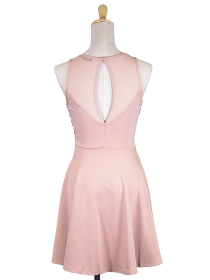 Lush Brand Pink Geometric Sequin Pattern Sheer Yoke Key Hole Detail Dress