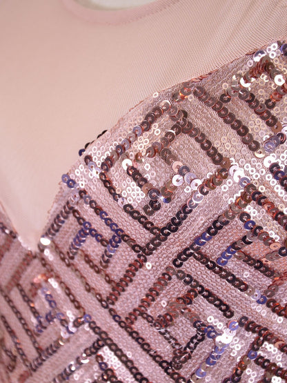 Lush Brand Pink Geometric Sequin Pattern Sheer Yoke Key Hole Detail Dress