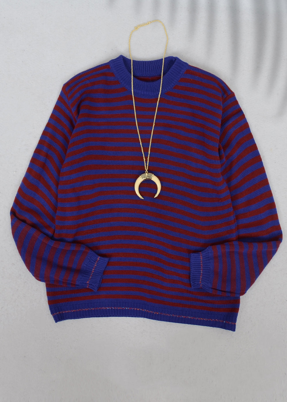 Horizontal Striped Knitted Round Collar Sweater
