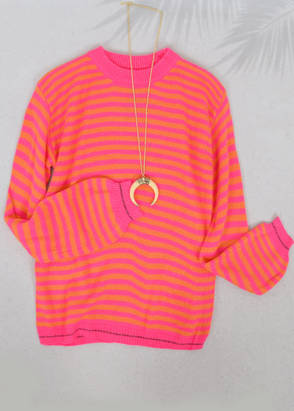 Horizontal Striped Knitted Round Collar Sweater