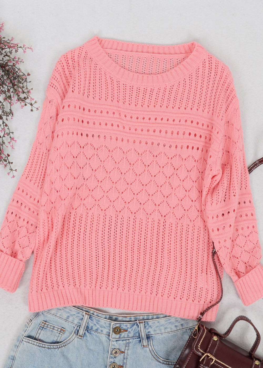 Suéter clásico de punto de crochet texturizado