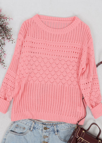 Textured Crochet Knit Classic Sweater