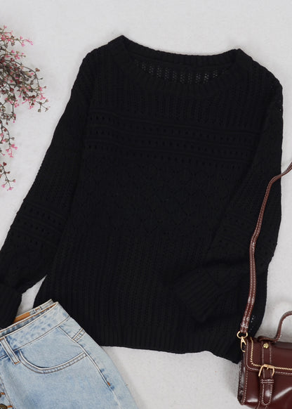 Textured Crochet Knit Classic Sweater