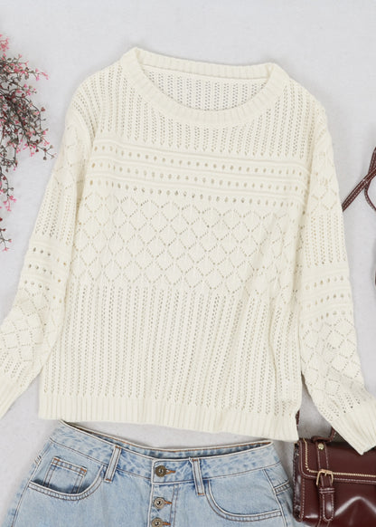 Textured Crochet Knit Classic Sweater