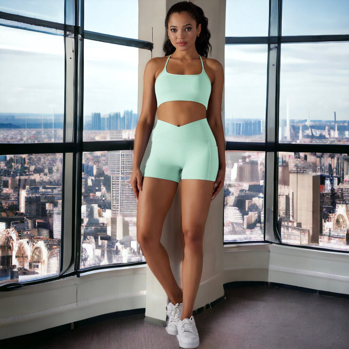Conjunto deportivo sin espalda en color liso
