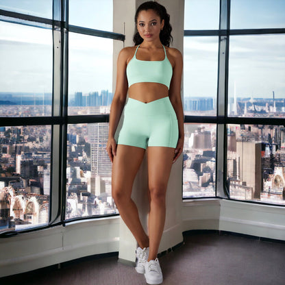 Solid Color Backless Activewear Set