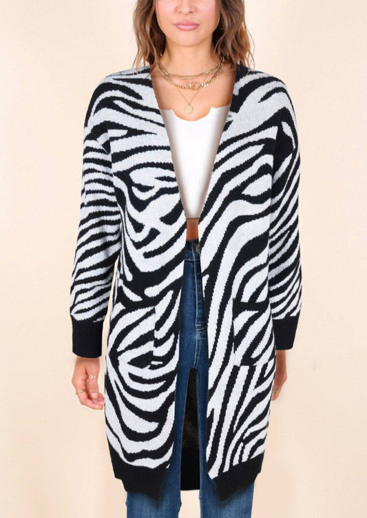 Zebra Pattern Open Front Cardigan