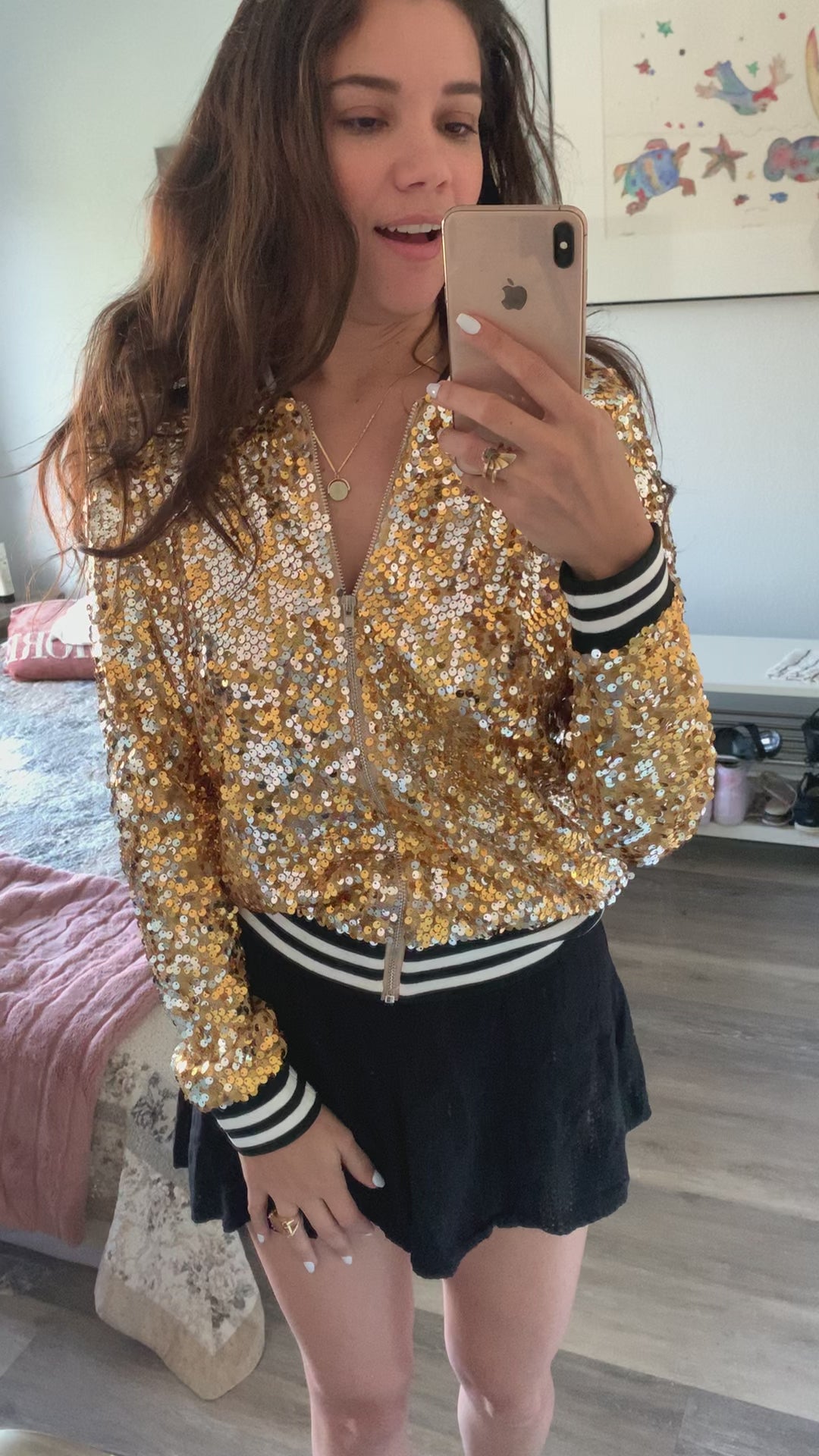 Women's Gold Holographic Disco Bomber Jacket -  UK