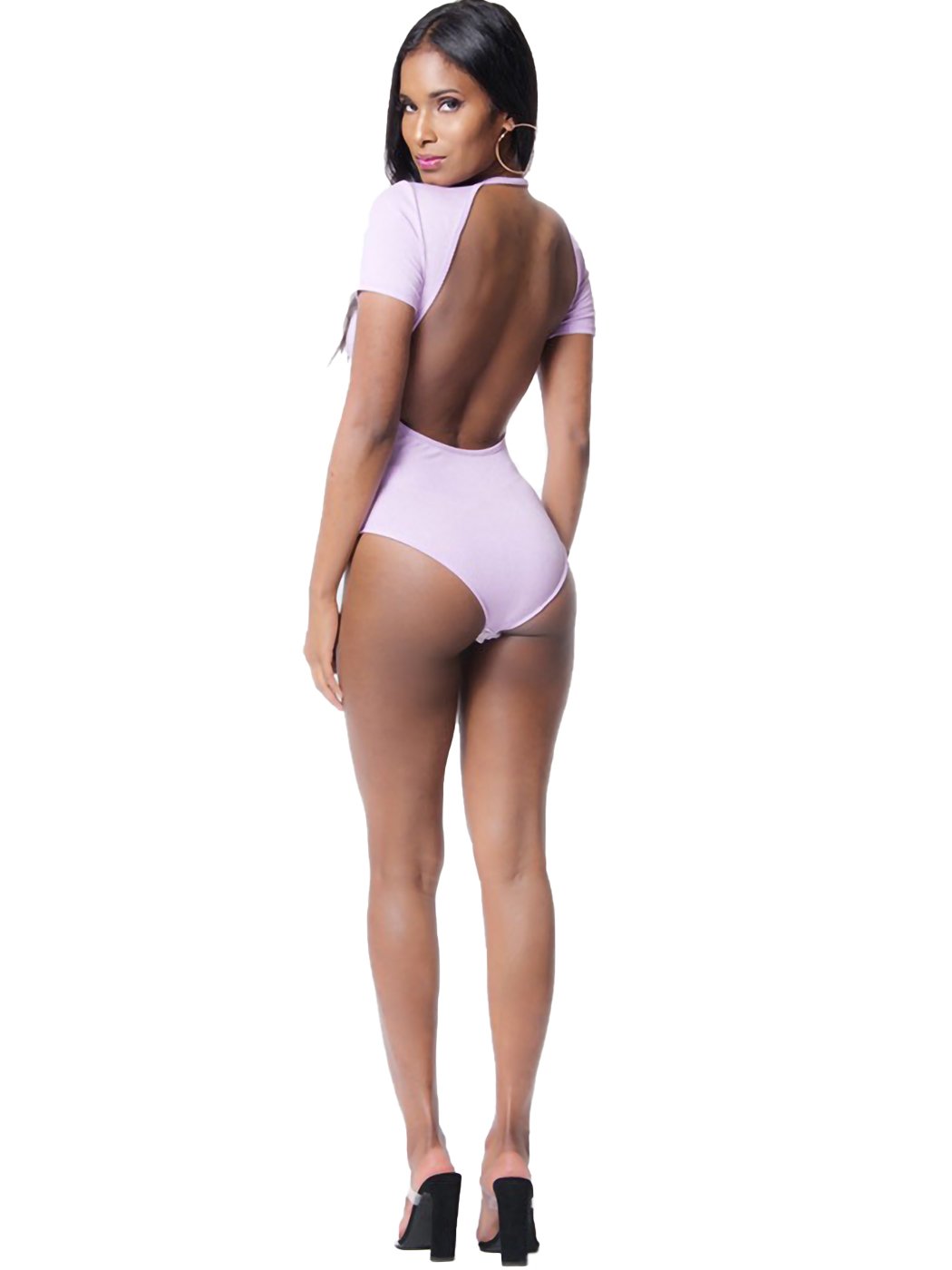 Round Neck Open Back Bodysuit