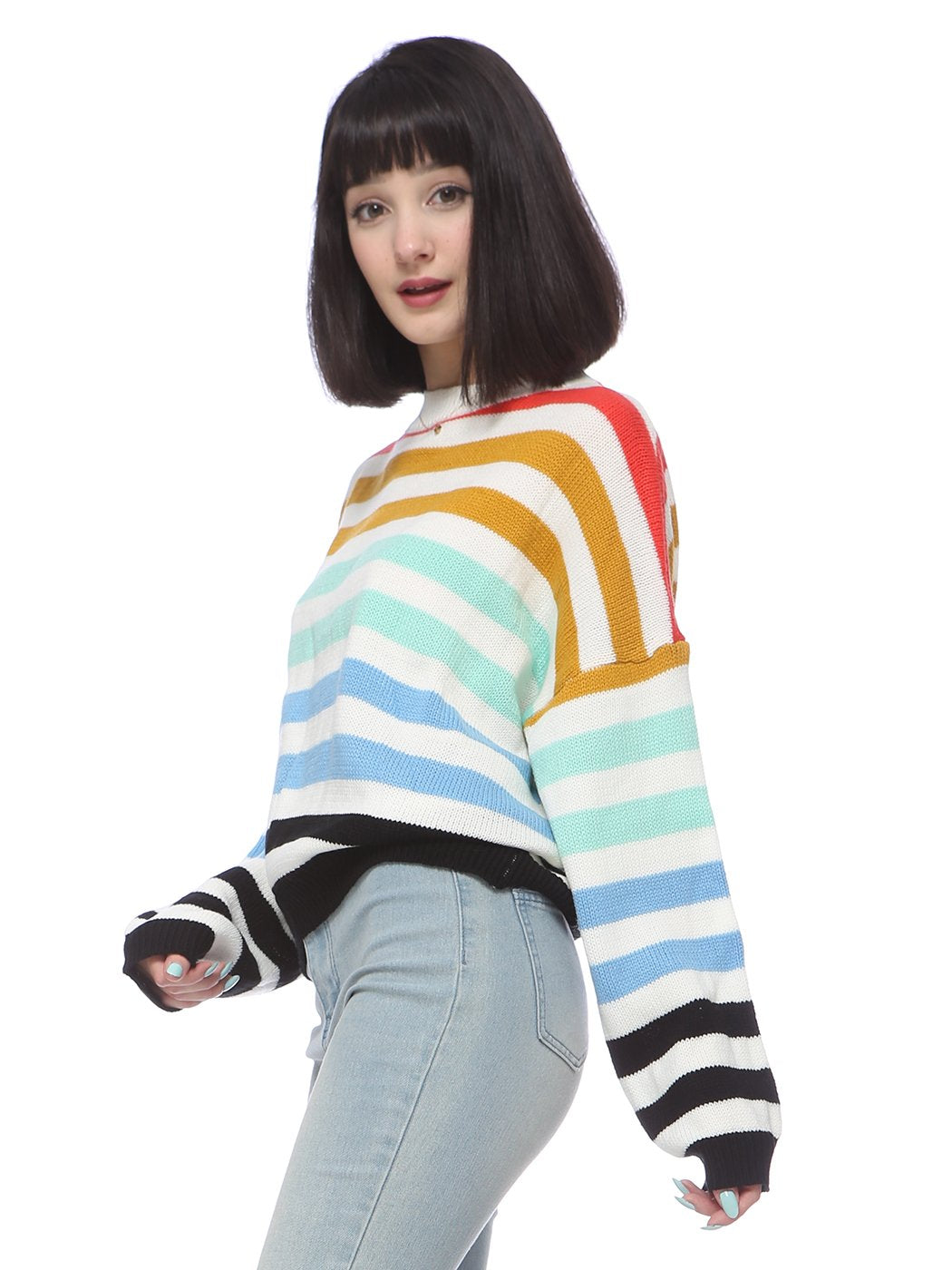 Suéter con rayas de arcoíris