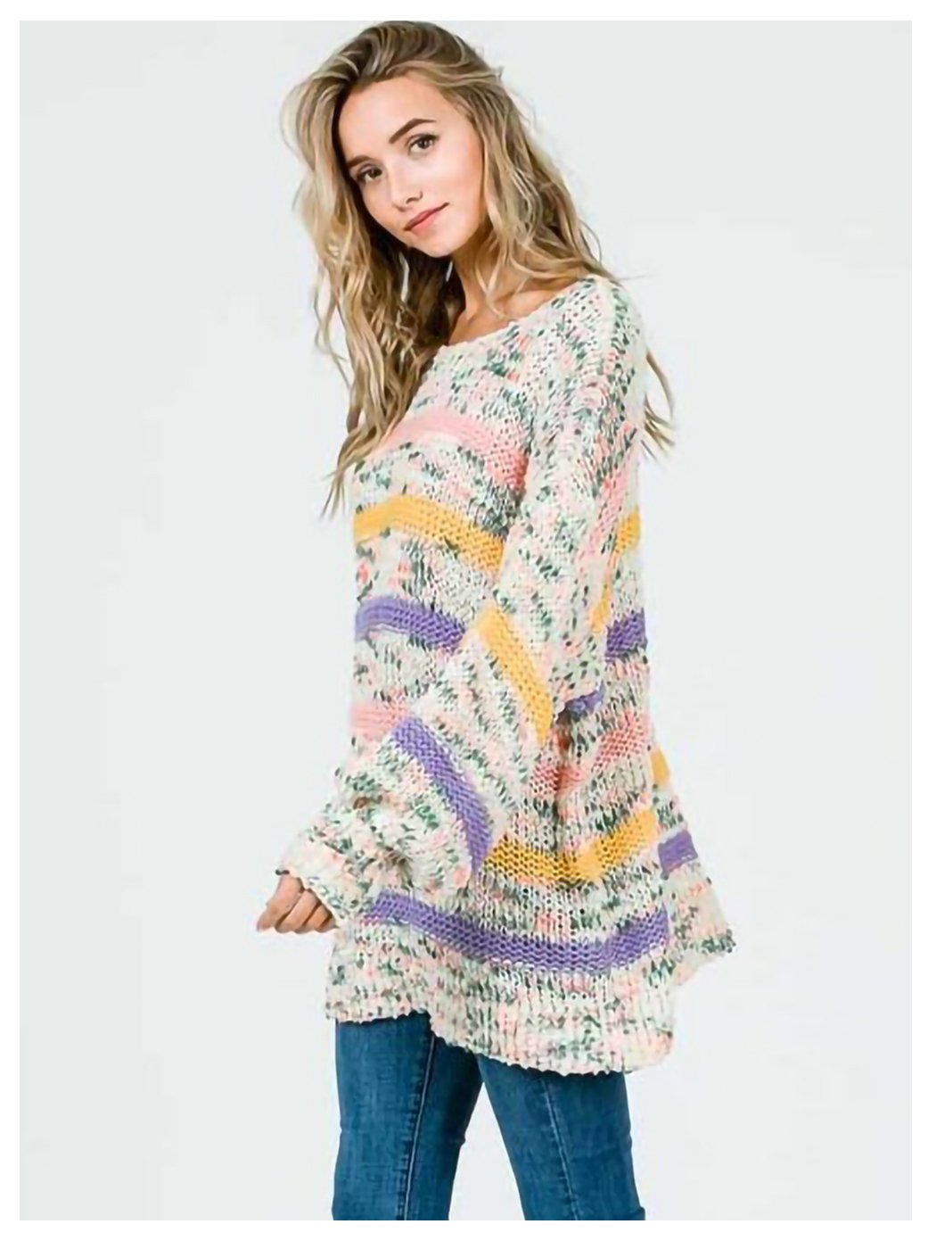 Easter Stripe Knit Tunic Sweater
