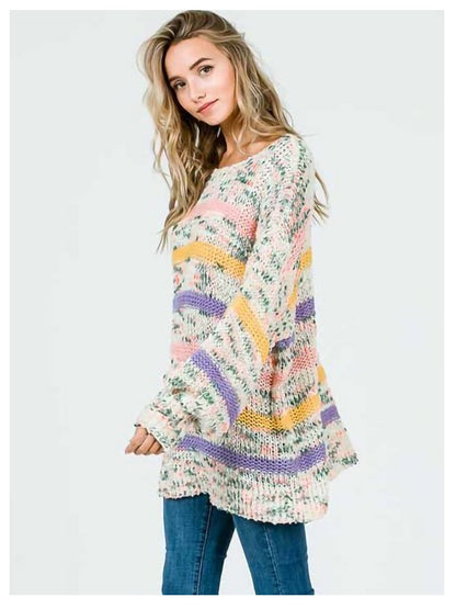 Easter Stripe Knit Tunic Sweater