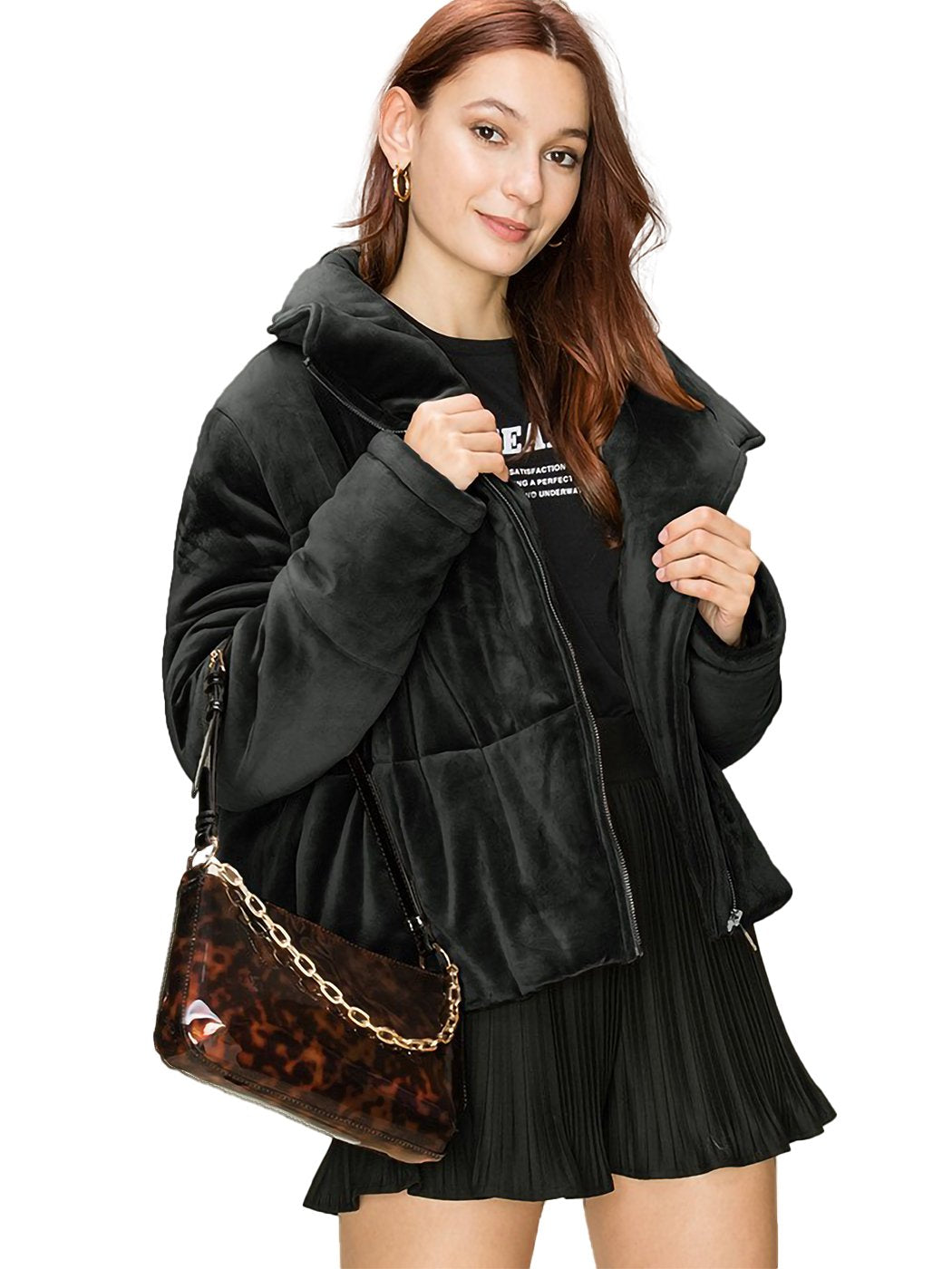 Chaqueta acolchada de terciopelo con cremallera