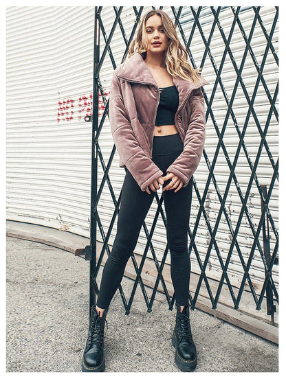 Velvet Zip Up Puffer Jacket