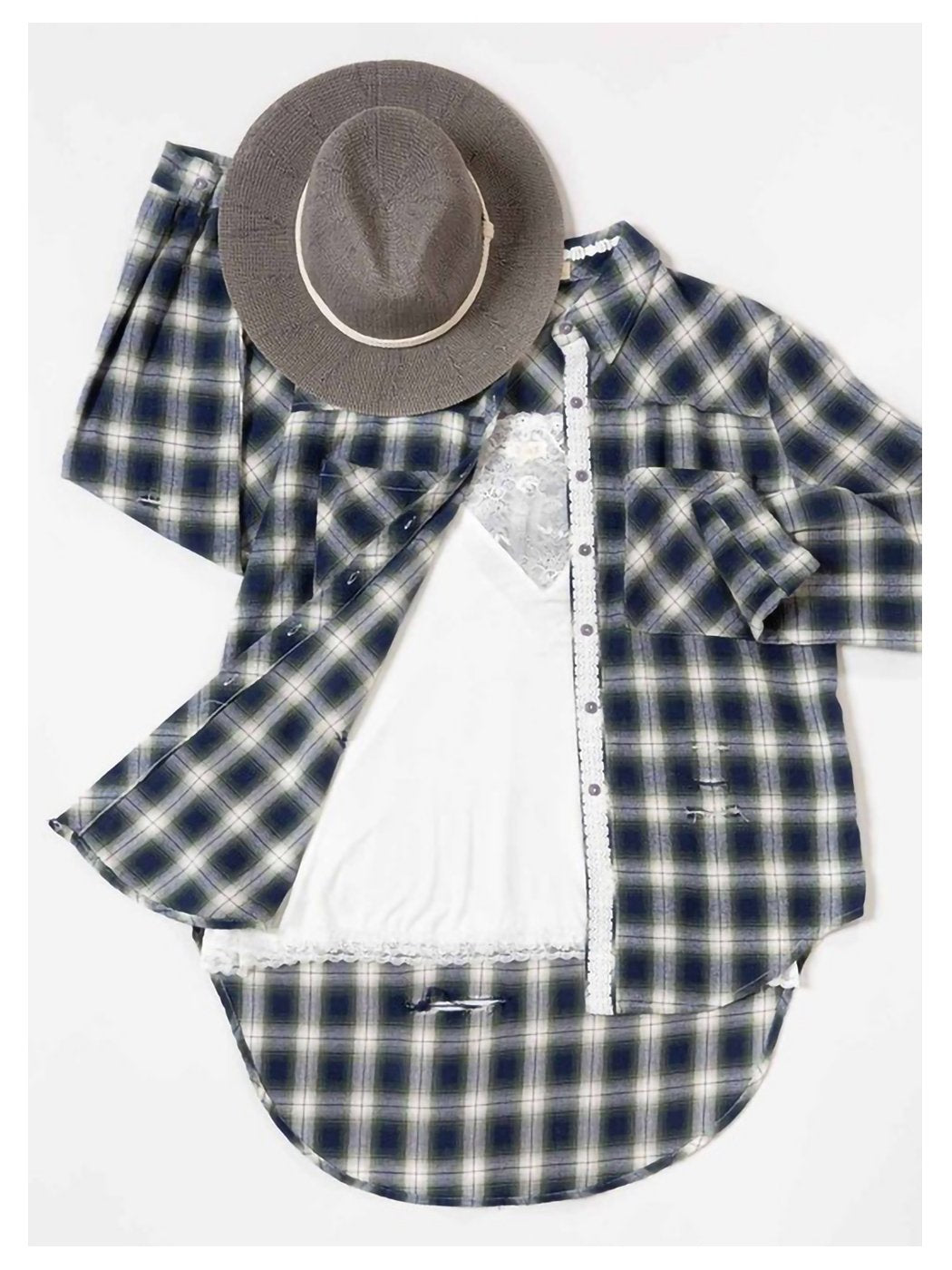 Distressed Button Down Flannel Shirt