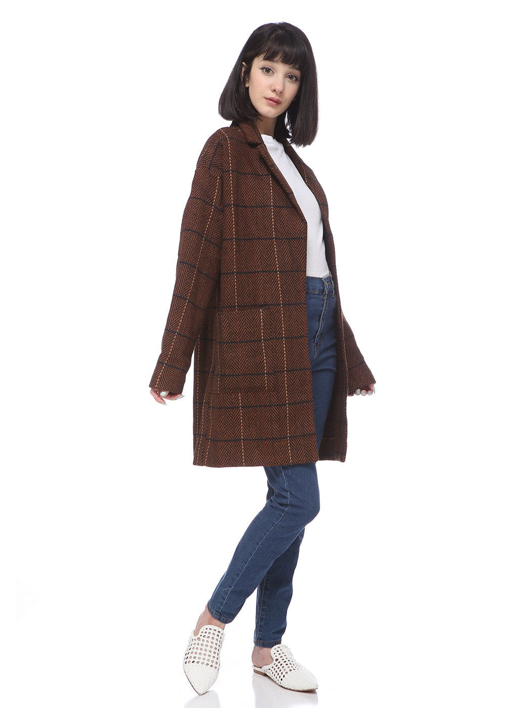 Plaid Wool Longline Over Coat
