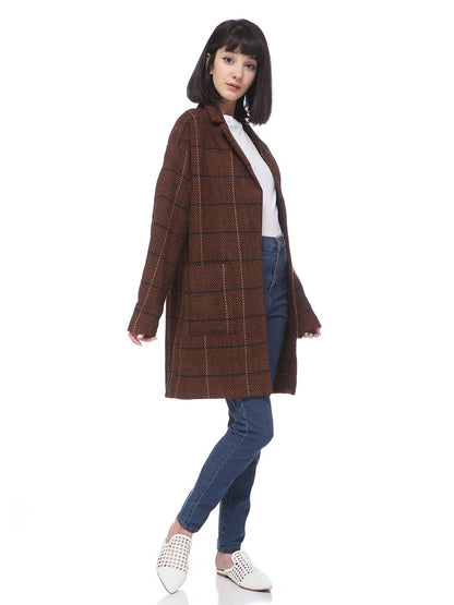 Plaid Wool Longline Over Coat