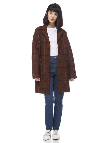 Plaid Wool Longline Over Coat