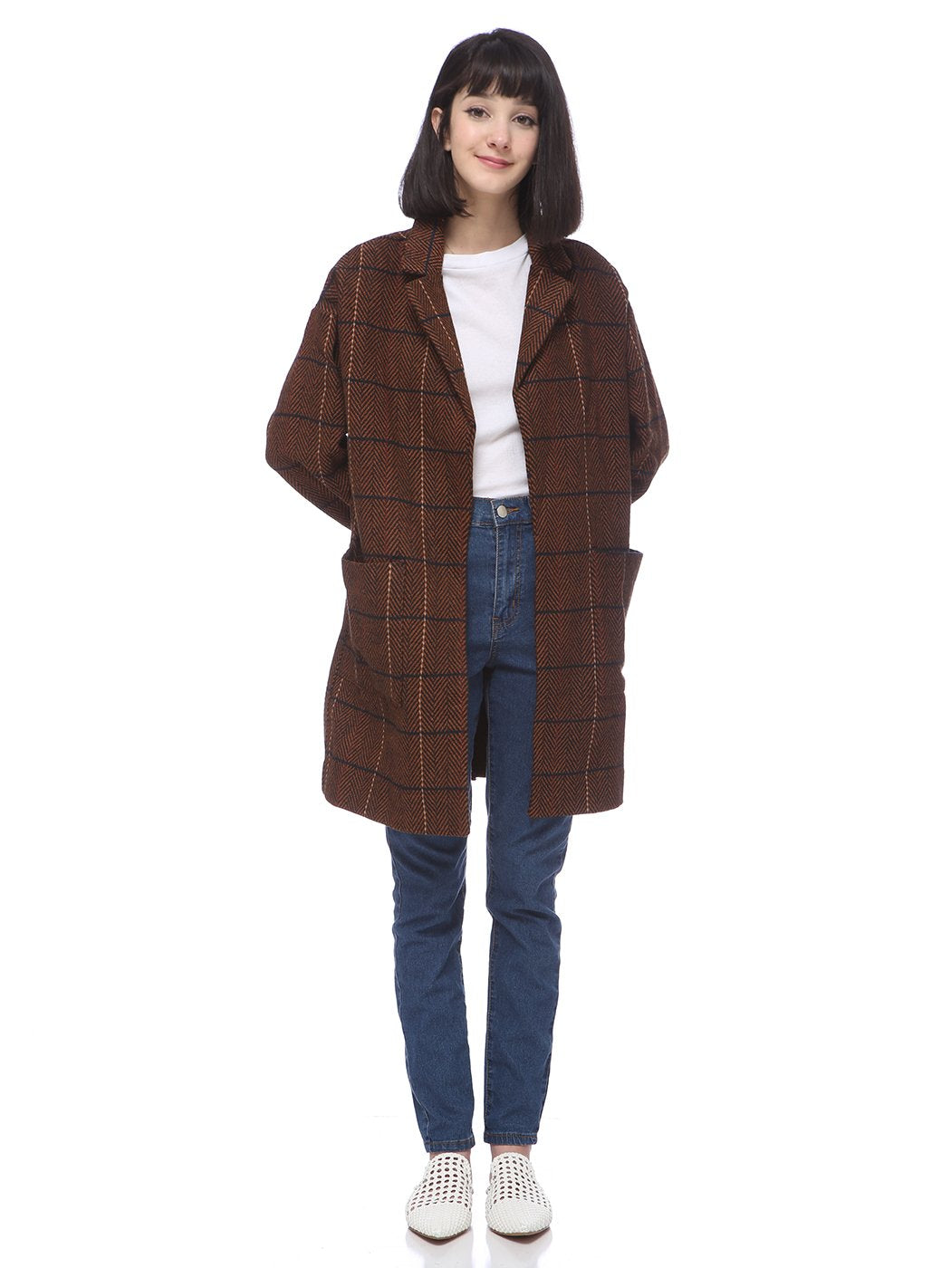 Plaid Wool Longline Over Coat