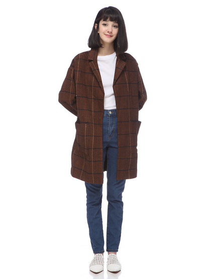 Plaid Wool Longline Over Coat