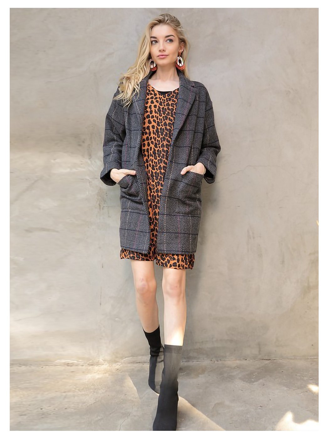 Plaid Wool Longline Over Coat