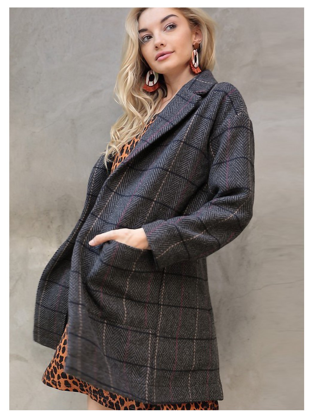Plaid Wool Longline Over Coat