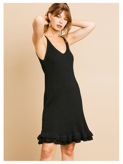 Vestido de punto acanalado sin mangas con corte en A