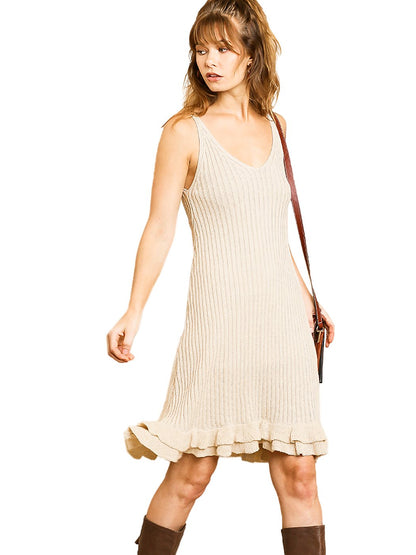 Vestido de punto acanalado sin mangas con corte en A