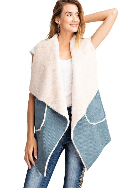 Corduroy Shearling Faux Fur Vest