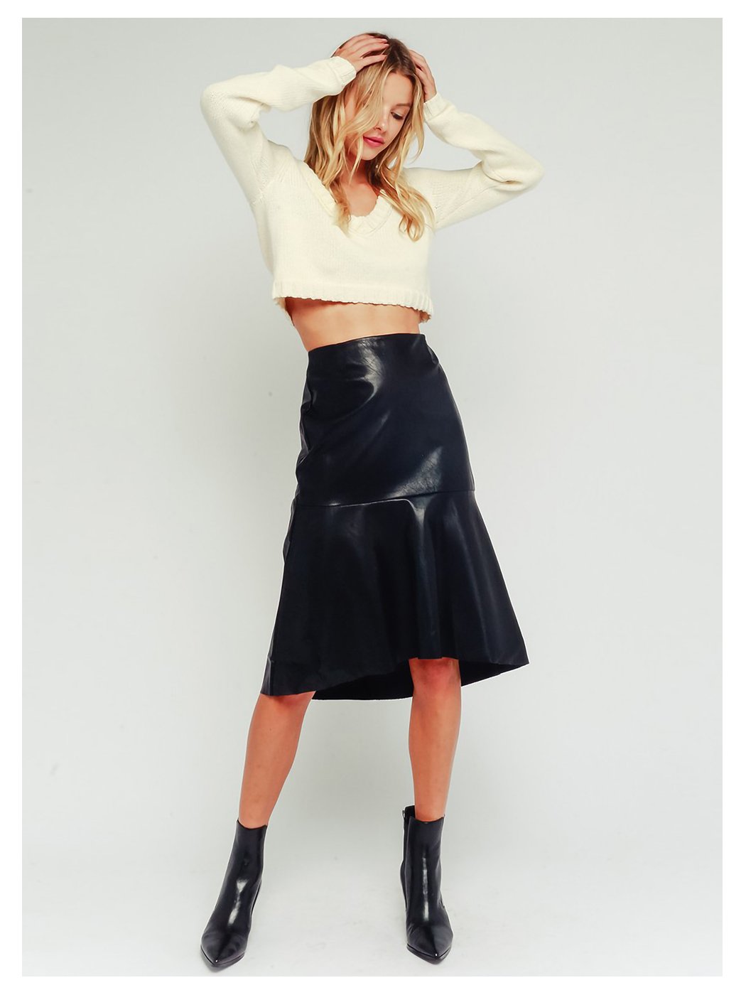 Faux Leather A-line Midi Skirt