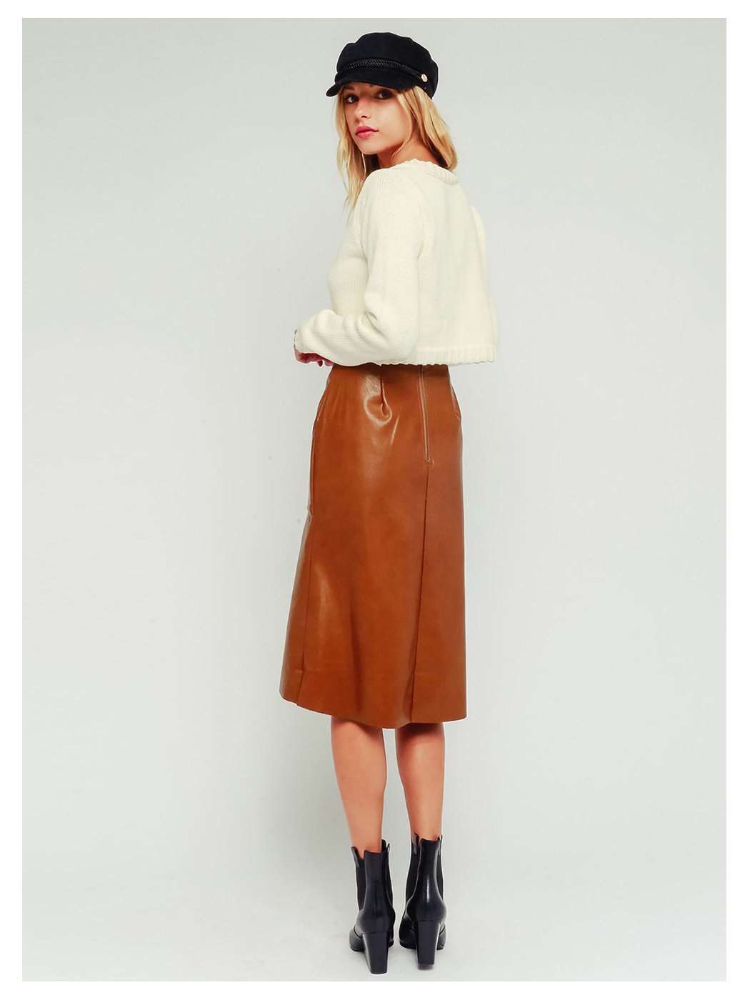 Faux Leather A-line Midi Skirt