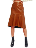 Faux Leather A-line Midi Skirt