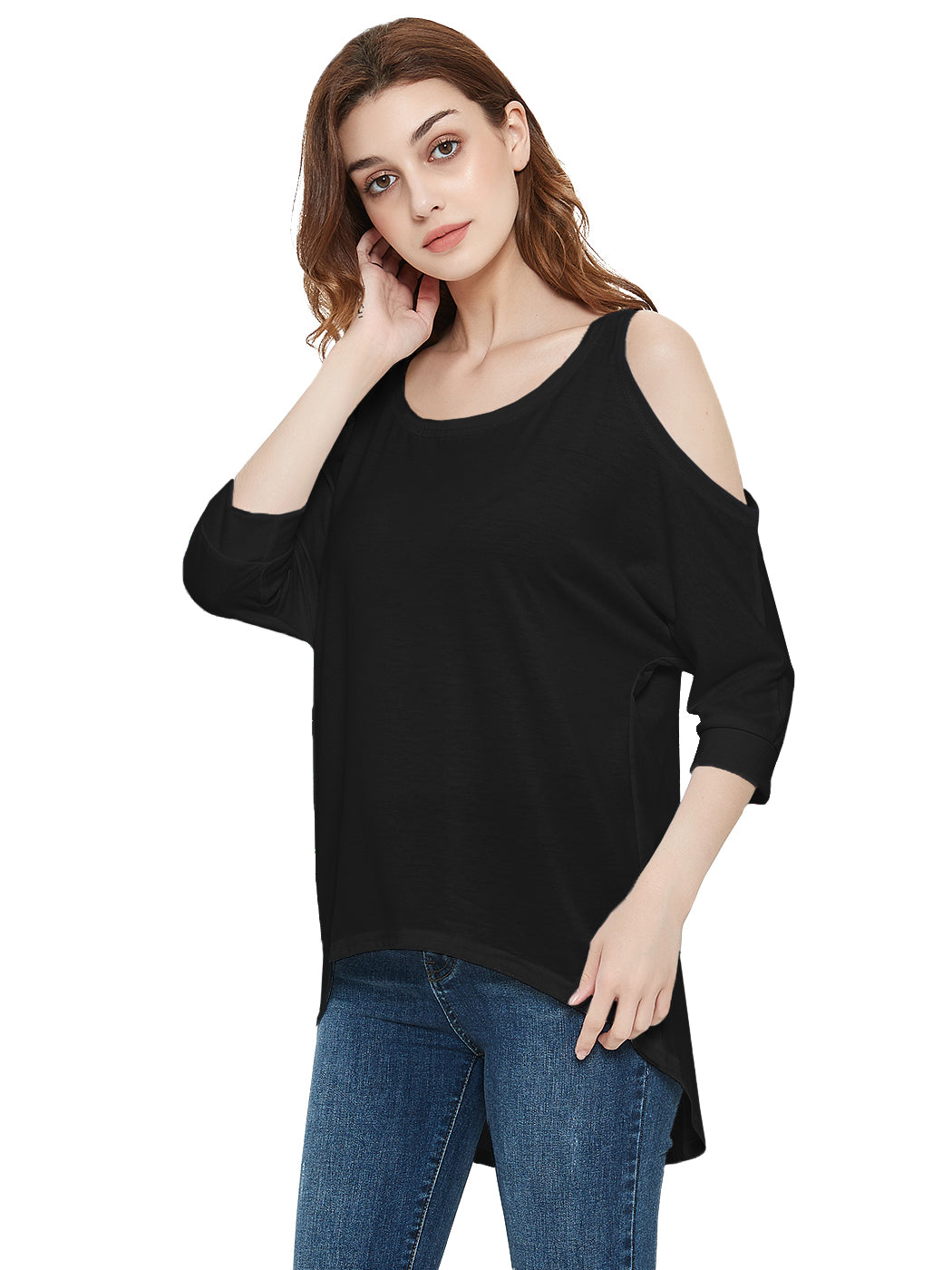 Camiseta larga con corte en los hombros