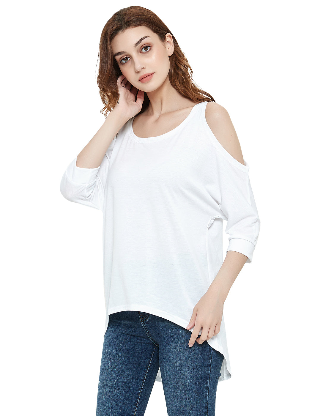 Camiseta larga con corte en los hombros