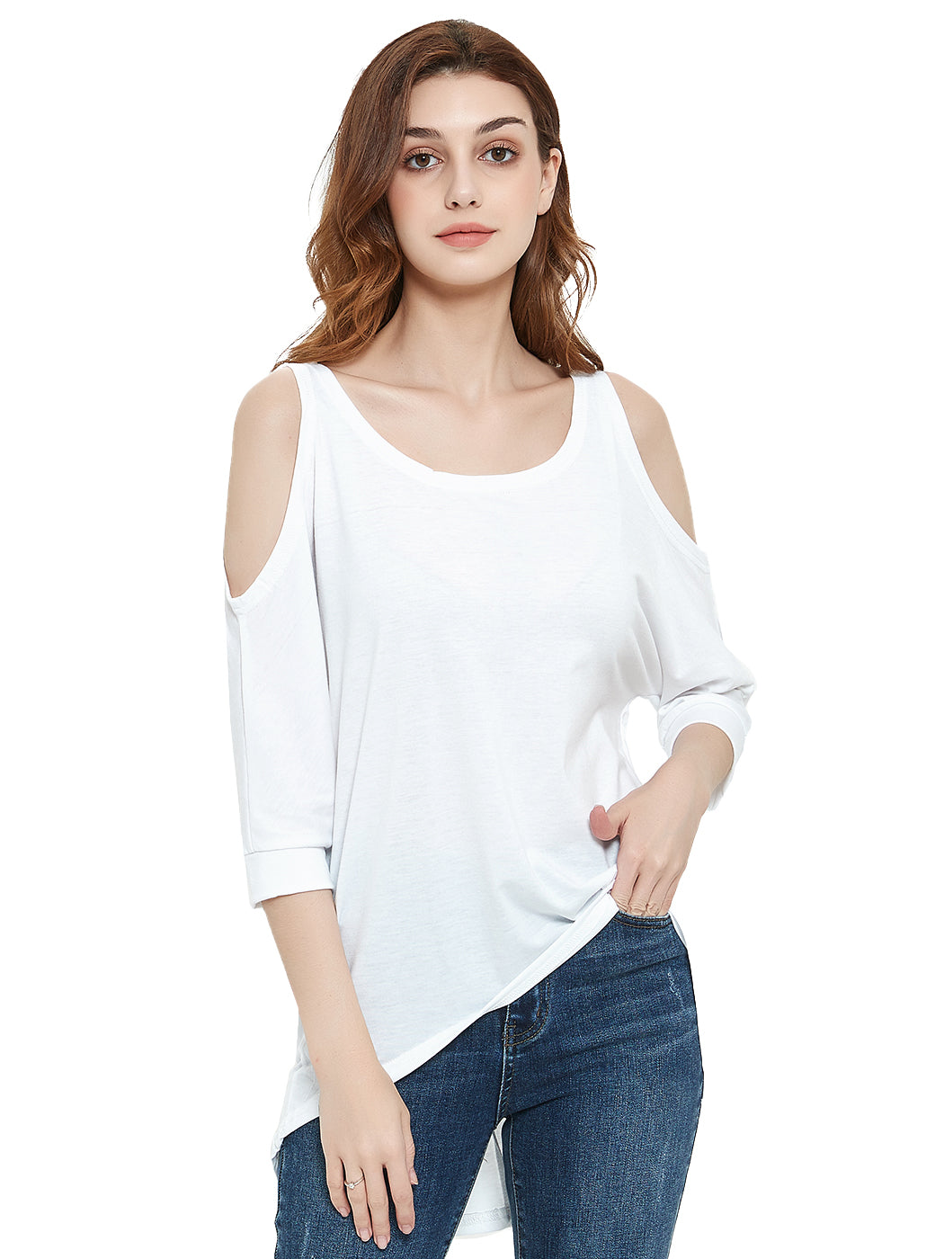 Camiseta larga con corte en los hombros