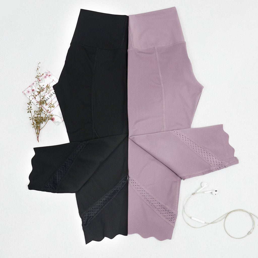 Pantalones de yoga festoneados diseñados con láser