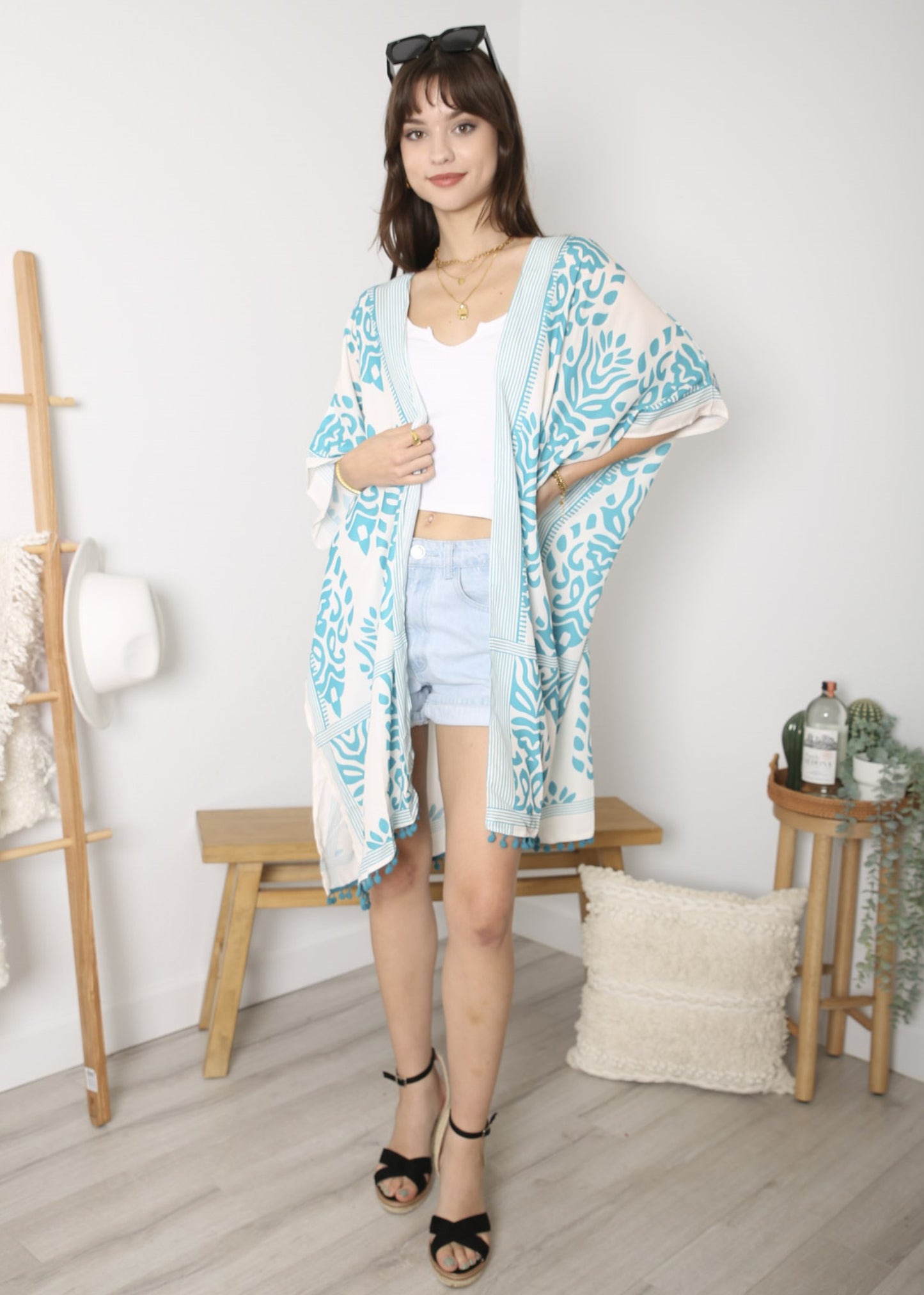 Anna-Kaci Womens Casual Boho Beach Cover Up Print Kimono Cardigan
