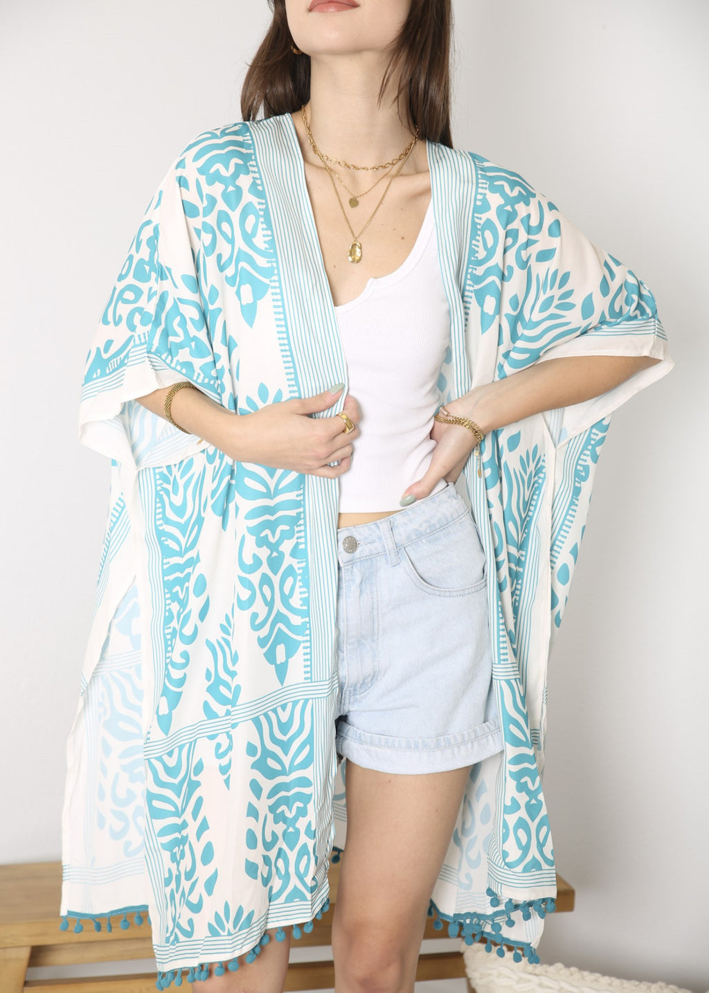 Anna-Kaci Womens Casual Boho Beach Cover Up Print Kimono Cardigan
