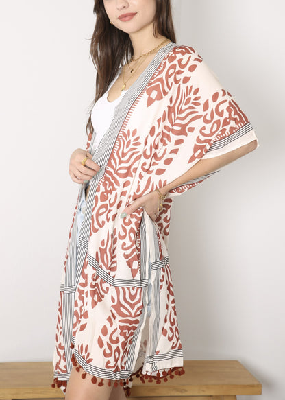Anna-Kaci Womens Casual Boho Beach Cover Up Print Kimono Cardigan