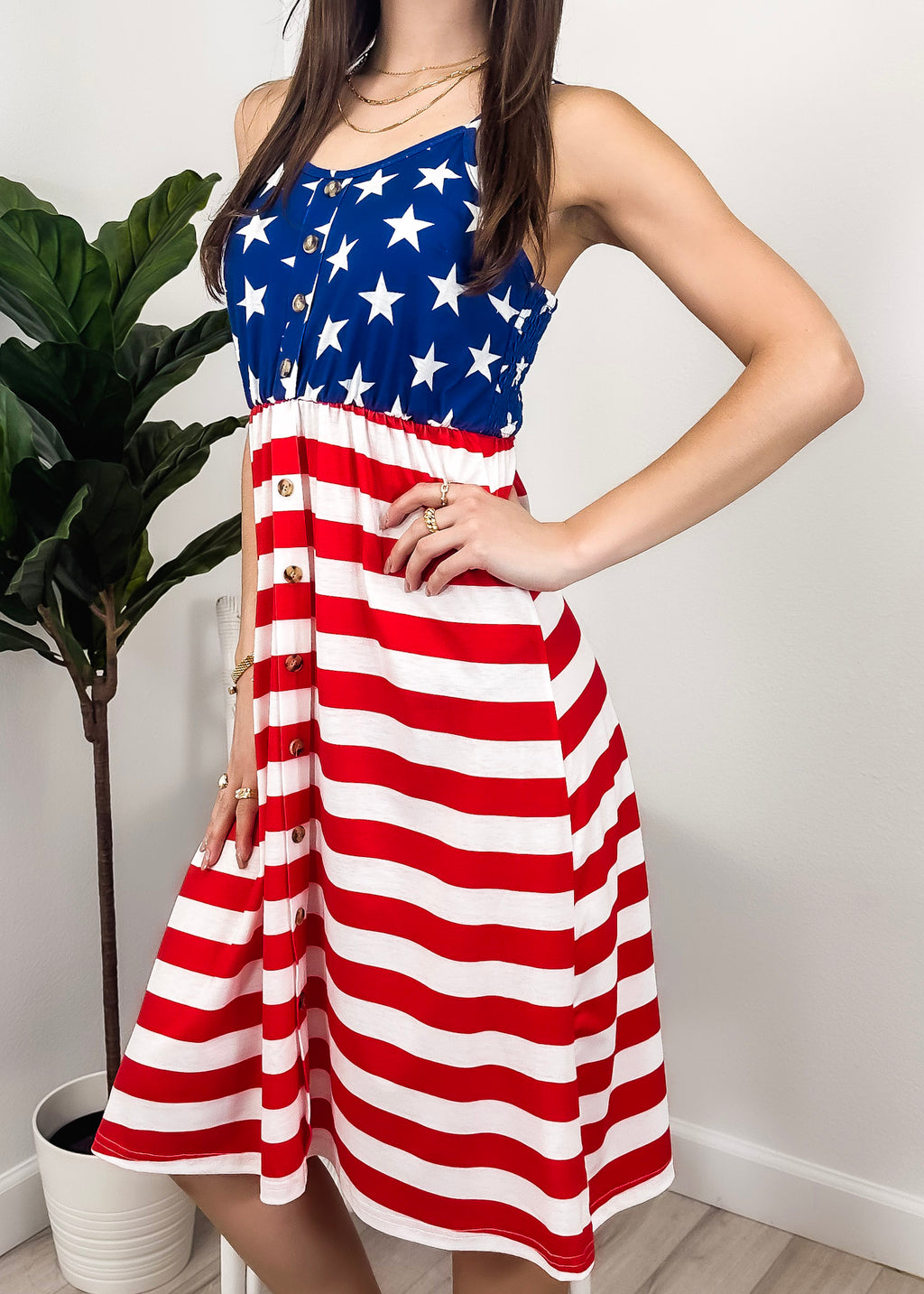Vestido con bandera del Día de la Independencia con tirantes y botones