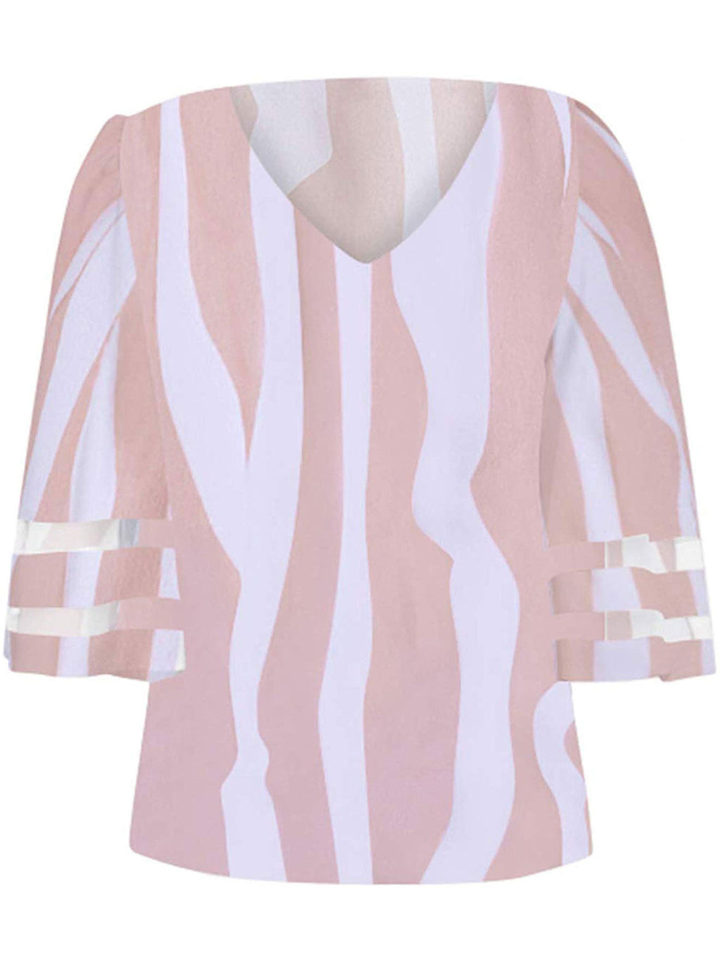 Camisa con estampado de rayas y mangas acampanadas con escote en V