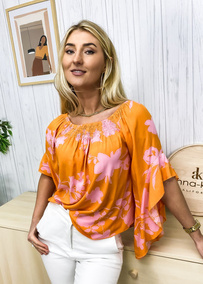Off-Shoulder Asymmetrical Sleeve Blouse