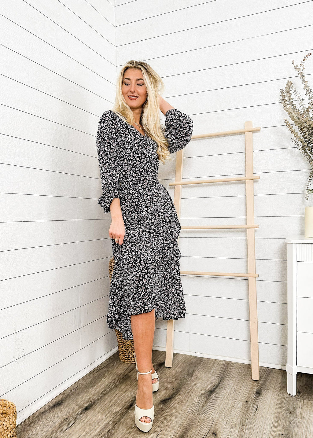 Floral Print Wrap Midi Dress