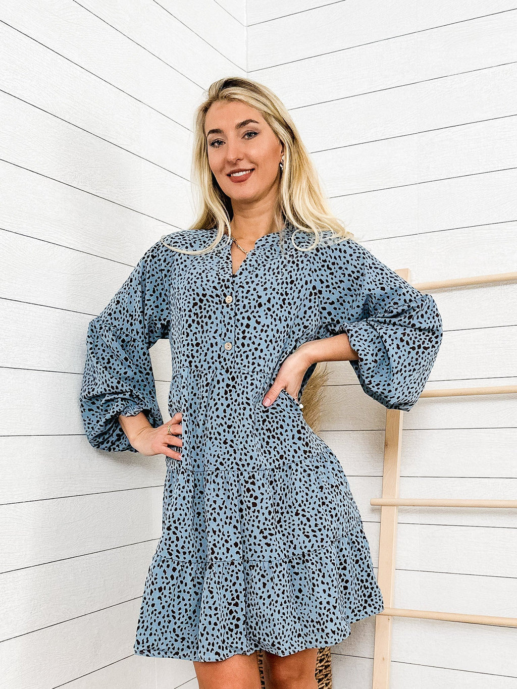 Drop Shoulder Cheetah Print Dress