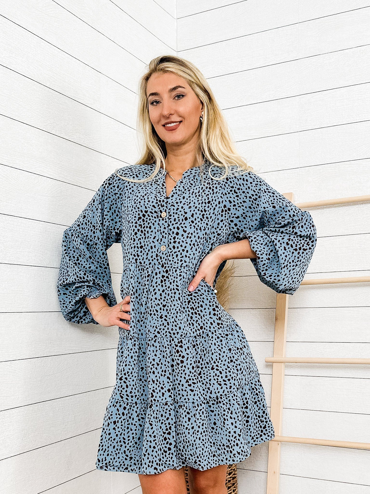 Drop Shoulder Cheetah Print Dress