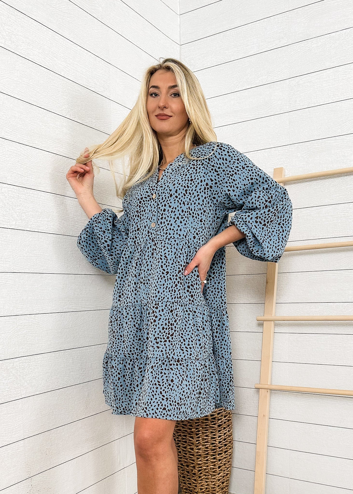Drop Shoulder Cheetah Print Dress