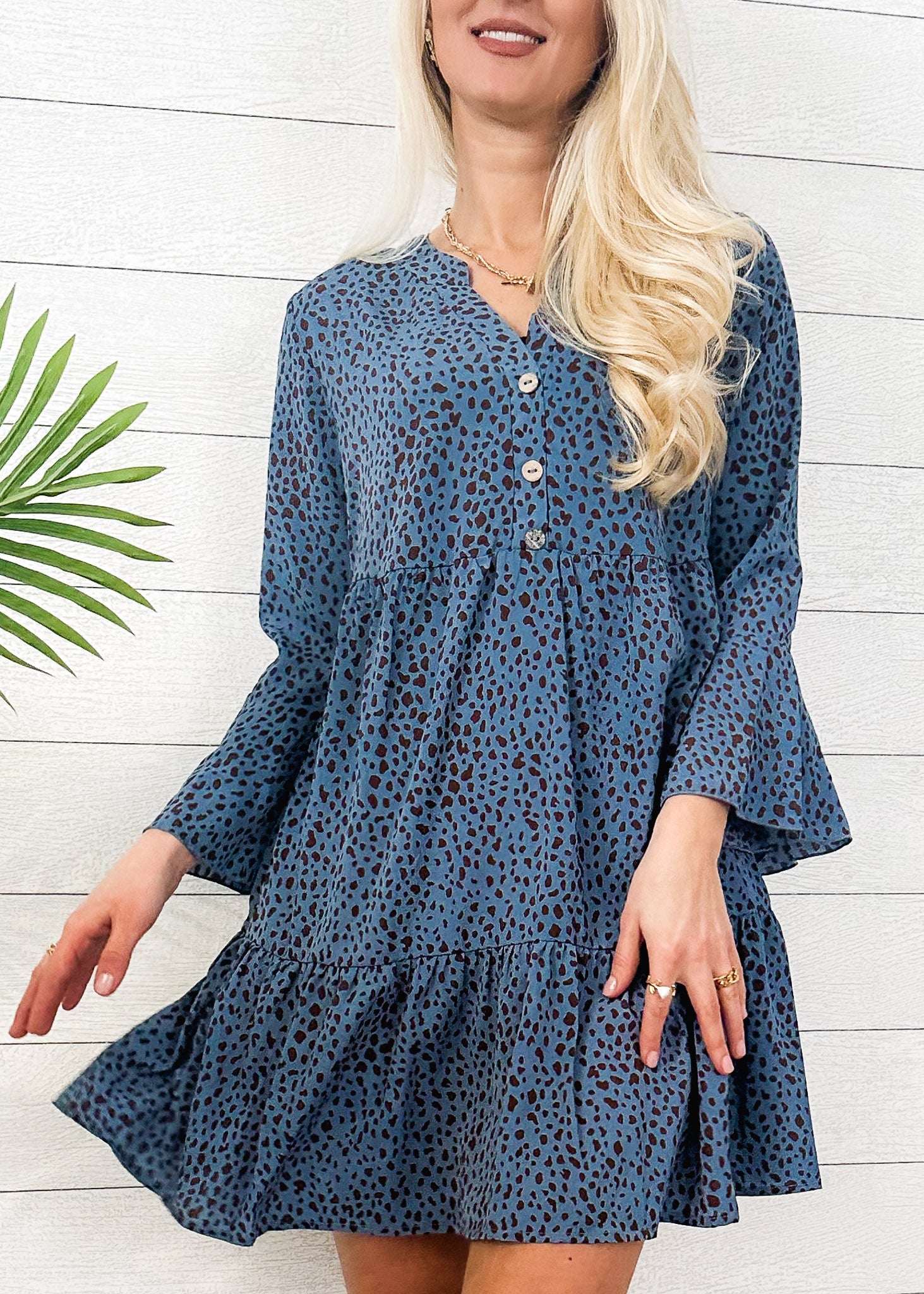 Vestido de manga larga con estampado de lunares 