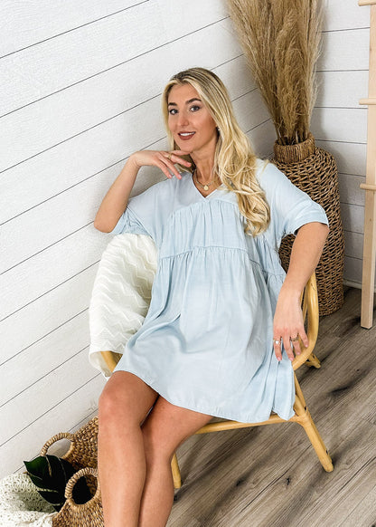V Neck Tie Back Shift Dress